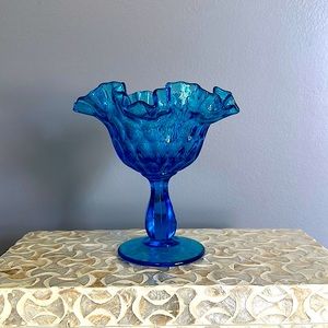 Vintage Fenton Colonial Blue Compote Candy Dish Thumbprint.